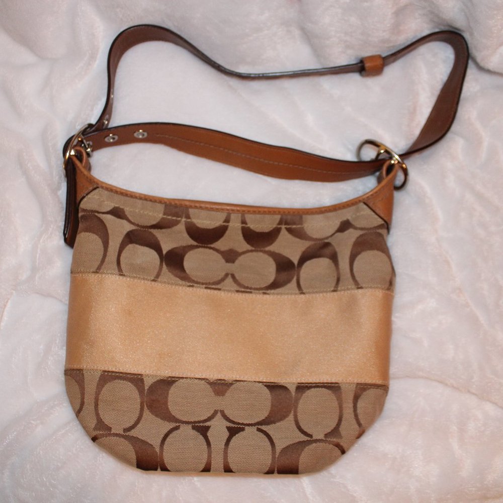 Tan Coach Canvas & Nylon Shoulder/ Adjustable Crossbobdy Purse